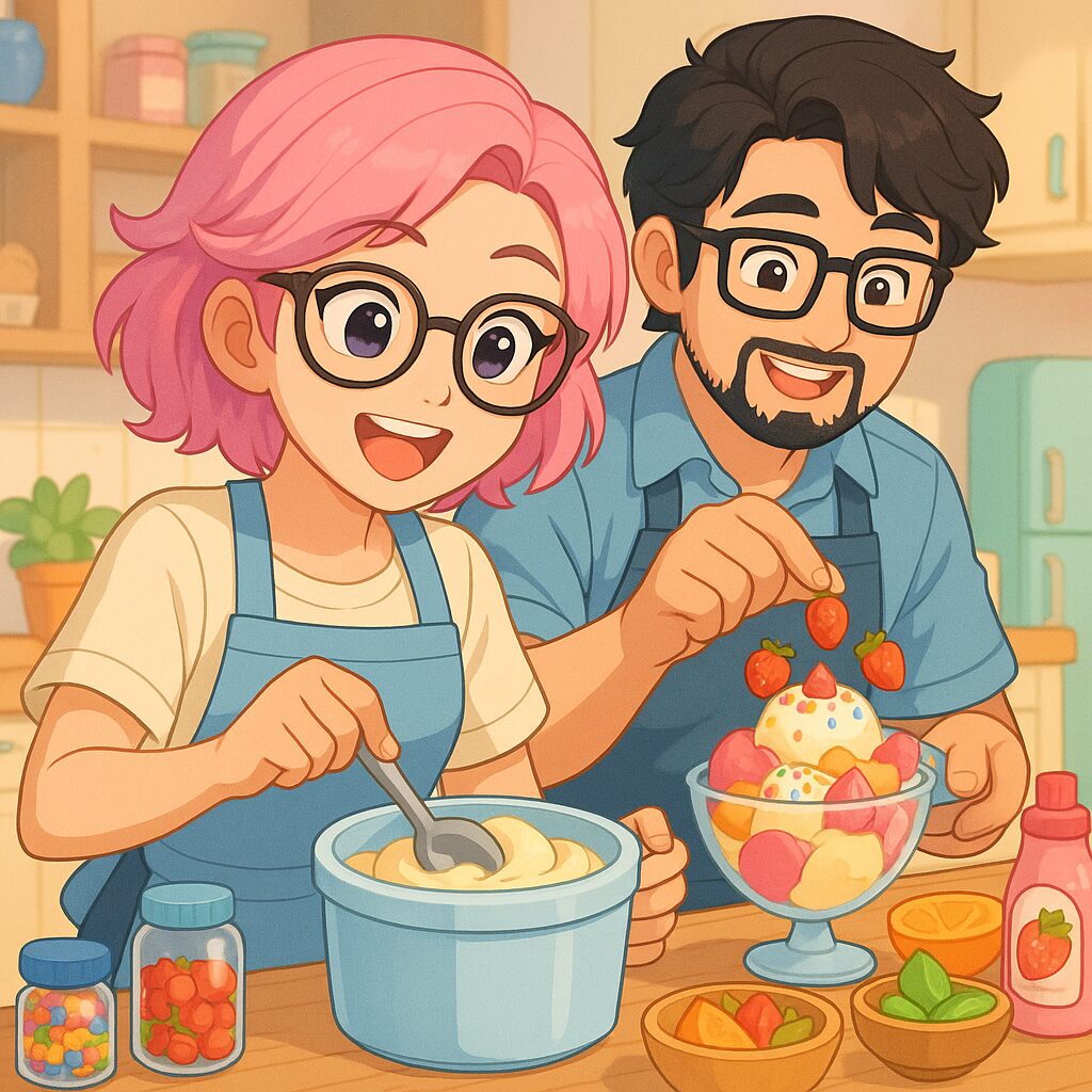 Mai mai e Aly preparando Doces gelados